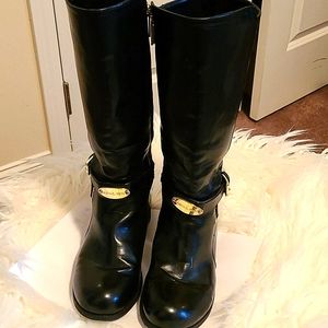 SZ5 Michael Kors Emma Mae Black Boot Gold Logo inside zipper. EUC